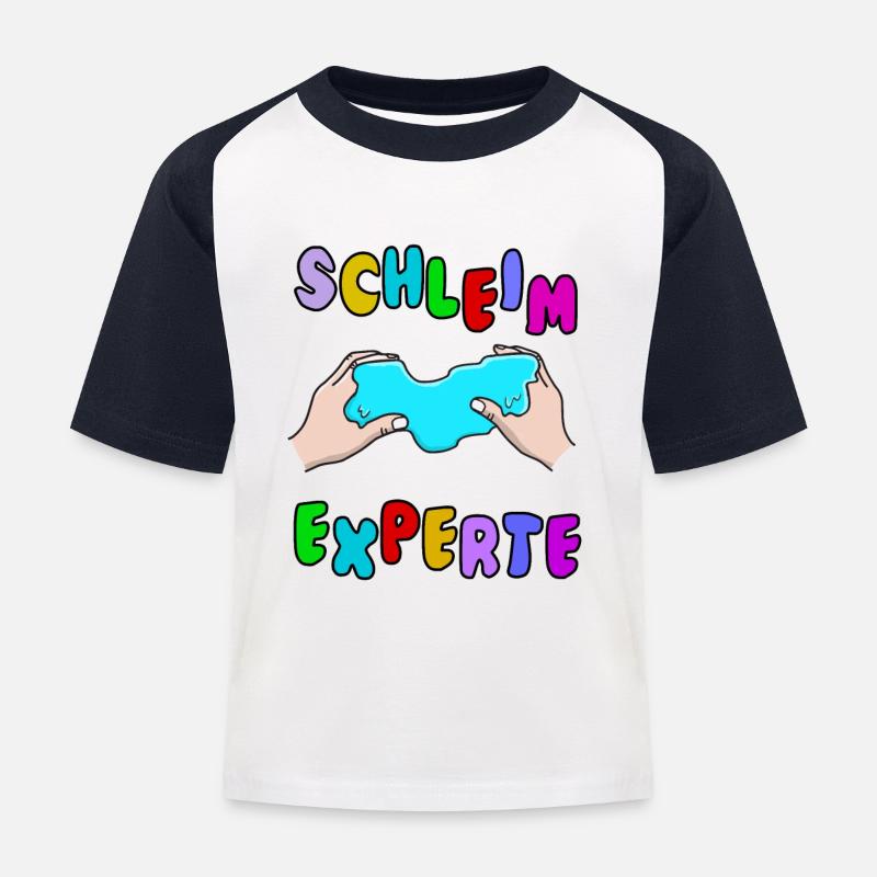 Schleim Experte Fluffy Drizzly Cloud Texture Buble - Kinder Baseball T-Shirt - Weiß/Navy