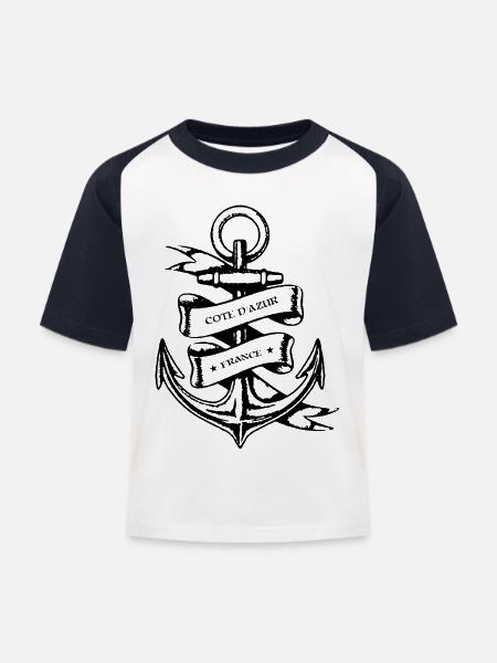 Cote d Azur - Kinder Baseball T-Shirt - Weiß/Navy
