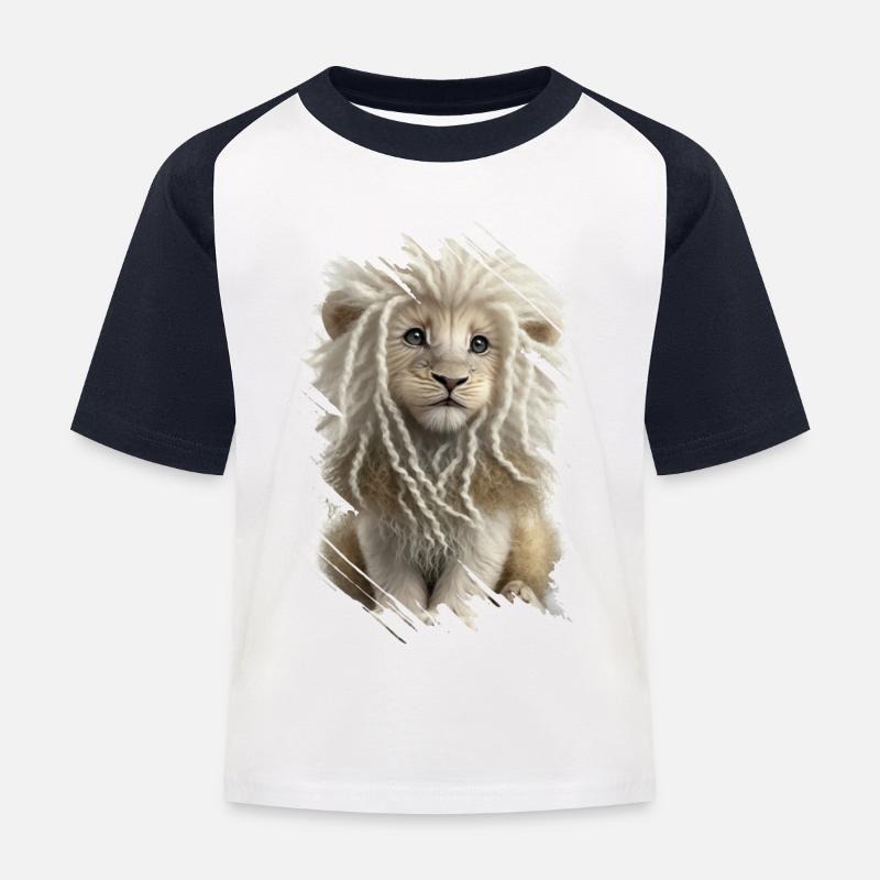 Weißer Löwe mit Dreadlocks - Kinder Baseball T-Shirt - Weiß/Navy