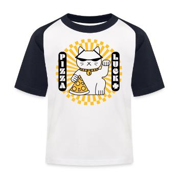 Le chat chanceux vous souhaite une bonne pizza - T-shirt baseball Enfant - blanc/marine - Devant
