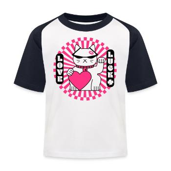 Liebes Glückskatze - Kinder Baseball T-Shirt - Weiß/Navy - Vorne