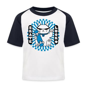 Glückskatze mit Skateboard - Kinder Baseball T-Shirt - Weiß/Navy - Vorne