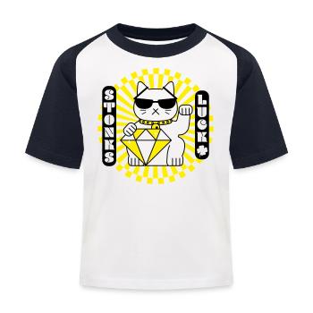 Stonks Glückskatze - Kinder Baseball T-Shirt - Weiß/Navy - Vorne