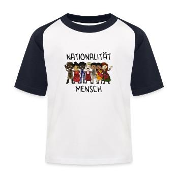 Nationalität Mensch Antirassismus Gegen Nazis - Kinder Baseball T-Shirt - Weiß/Navy - Vorne
