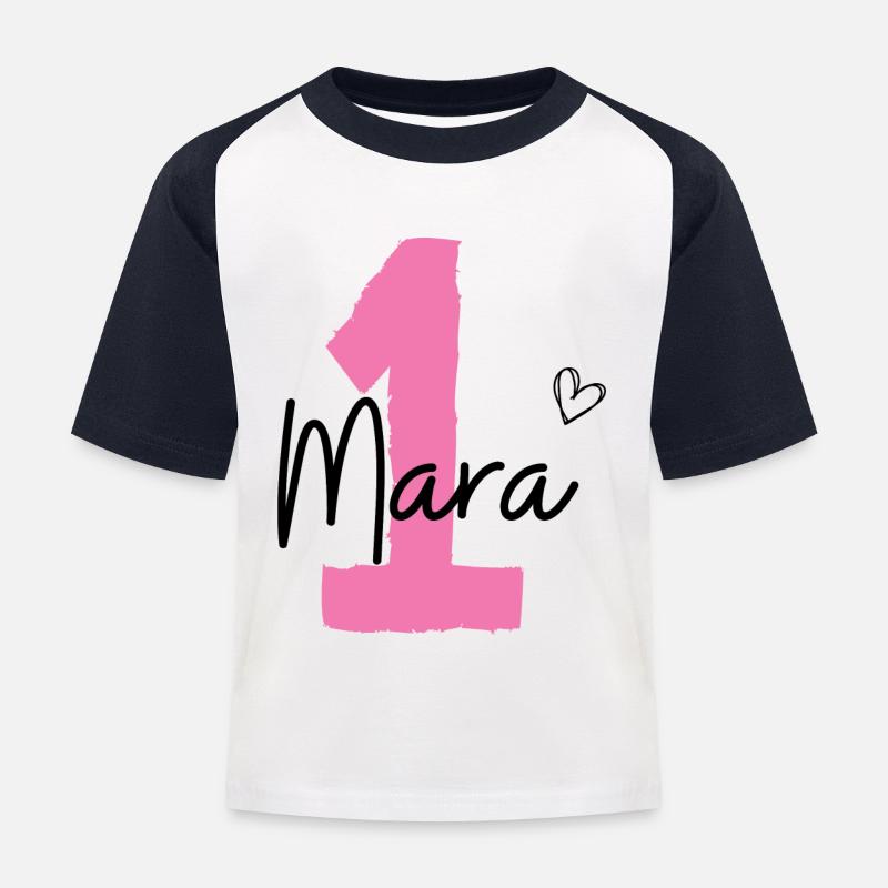 Mara eins - Kinder Baseball T-Shirt - Weiß/Navy