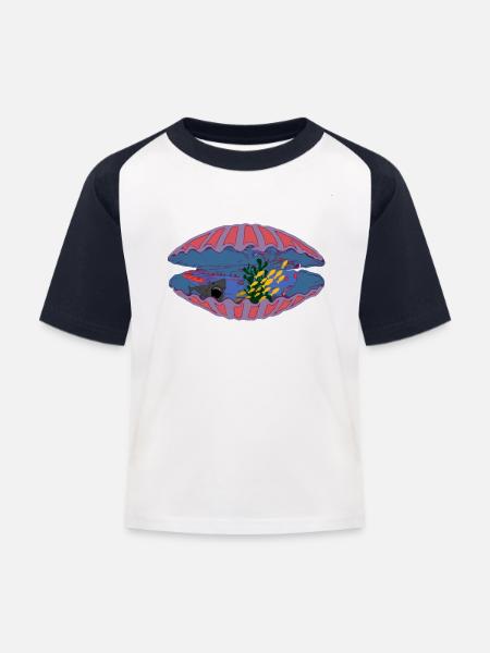 Unterwasserwelt - Kinder Baseball T-Shirt - Weiß/Navy