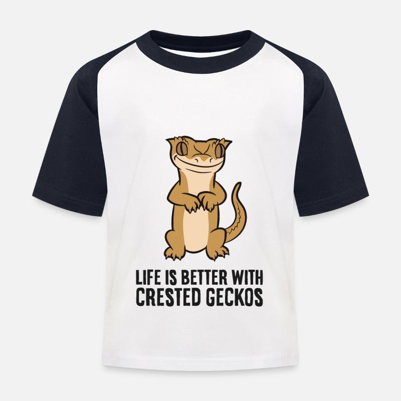 Crested Gecko Pet Life è migliore con Crested - Maglietta da baseball per bambini - bianco/navy