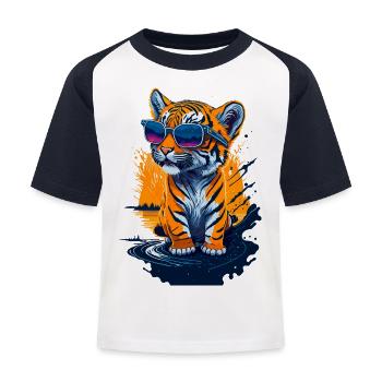 Mignon bébé tigre - T-shirt baseball Enfant - blanc/marine - Devant
