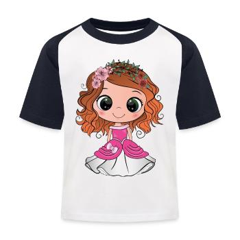 Red-haired princess with green eyes and a pink dress - Kids' Baseball T-Shirt - white/navy - Front