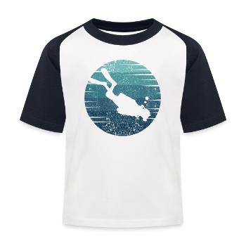 Taucherflossen Taucherbrille Tauchermaske Taucher - Kinder Baseball T-Shirt - Weiß/Navy - Vorne