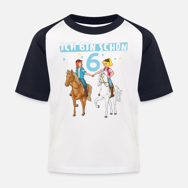 Bibi & Tina Geburtsagsdesign Ich Bin Schon Sechs - Kinder Baseball T-Shirt - Weiß/Navy