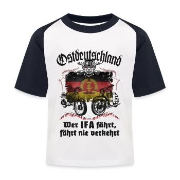 Wer IFA fährt.... S51 - Schwalbe DDR Moped VEB - Kinder Baseball T-Shirt - Weiß/Navy - Vorne