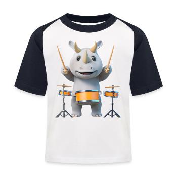 Rhinocéros jouant du tambour - T-shirt baseball Enfant - blanc/marine - Devant