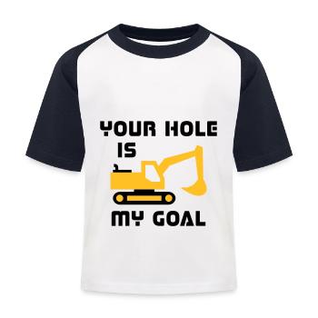Your hole is my goal (crawler excavator) - Kids' Baseball T-Shirt - white/navy - Front