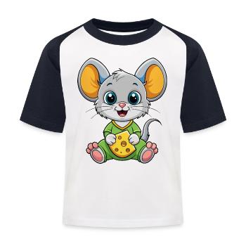 Cheese Loving Mouse - Kids' Baseball T-Shirt - white/navy - Front