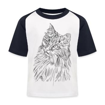 Süßes Katzengesicht - Kinder Baseball T-Shirt - Weiß/Navy - Vorne
