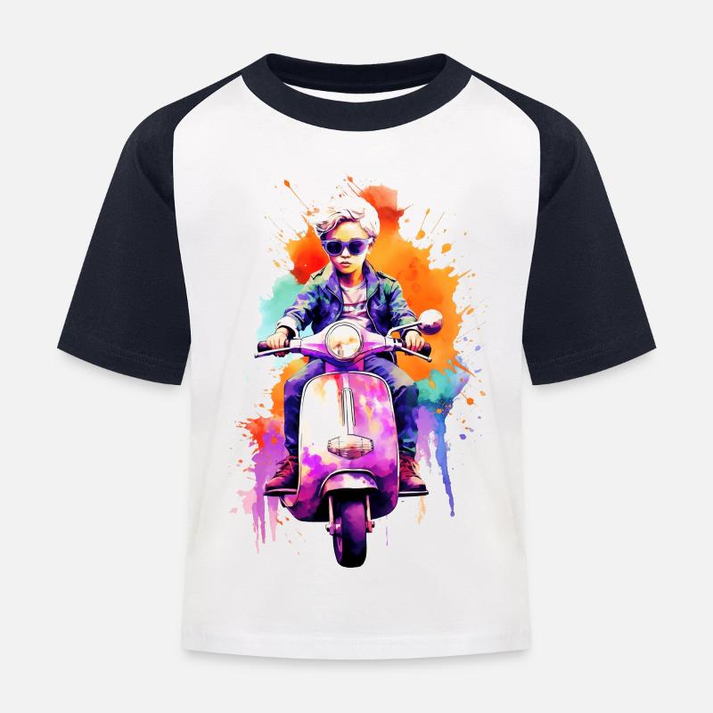 Junge mit Roller - Kinder Baseball T-Shirt - Weiß/Navy