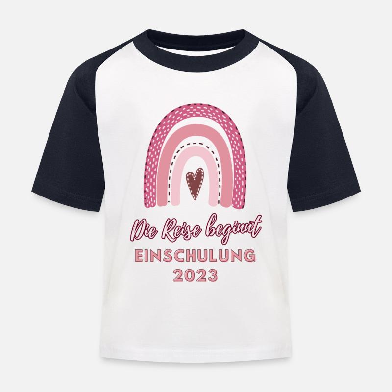 Die Reise beginnt: Einschulung 2023 - Kinder Baseball T-Shirt - Weiß/Navy