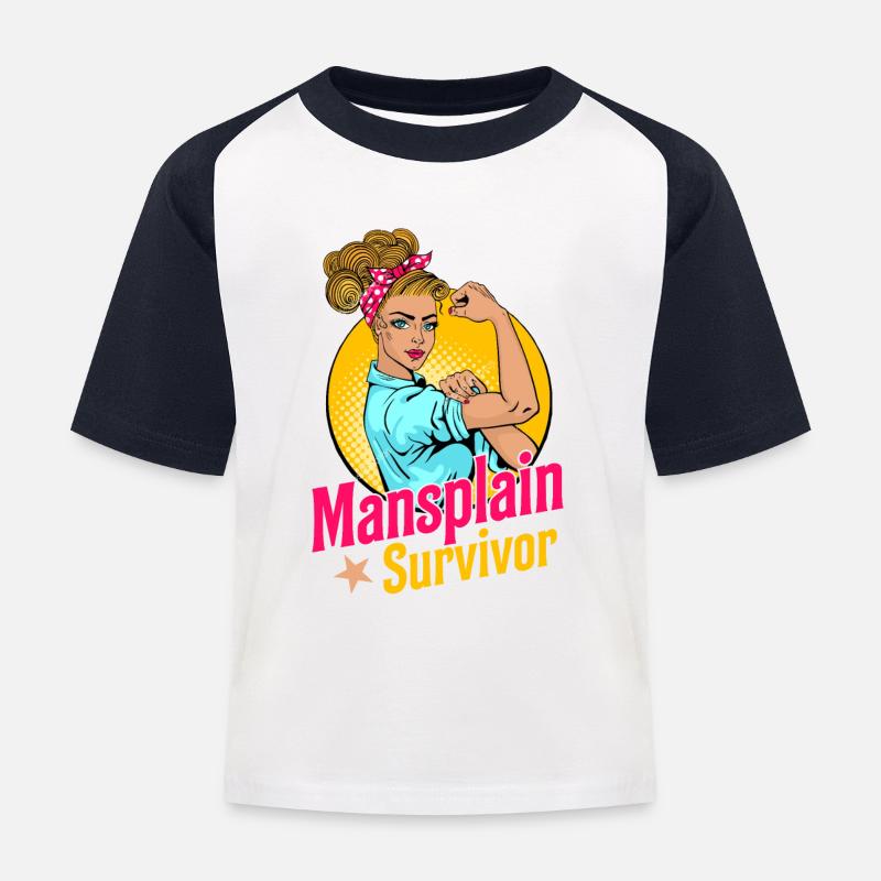Mansplain Survivor - Kinder Baseball T-Shirt - Weiß/Navy