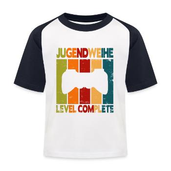 Jugendweihe Level Complete - Kinder Baseball T-Shirt - Weiß/Navy - Vorne