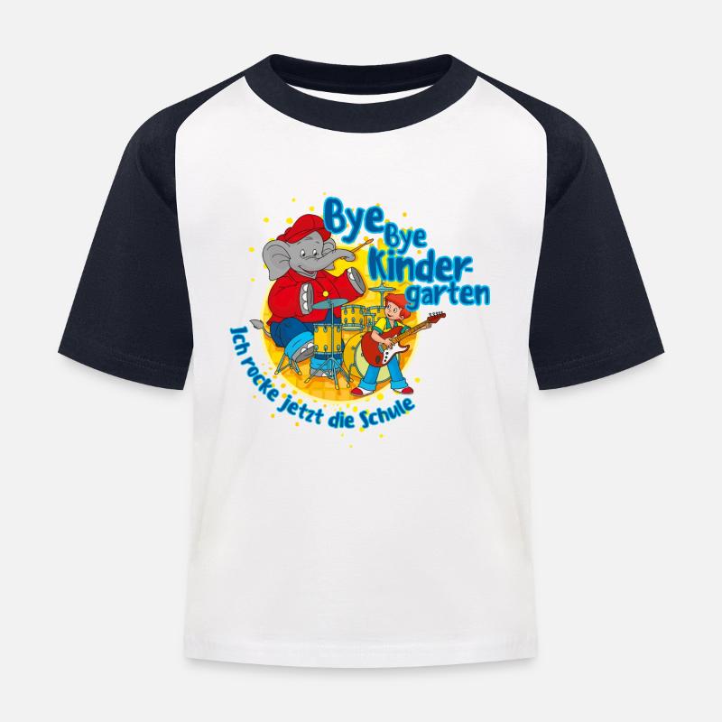 Benjamin Blümchen Bye Bye Kindergarten - Kinder Baseball T-Shirt - Weiß/Navy