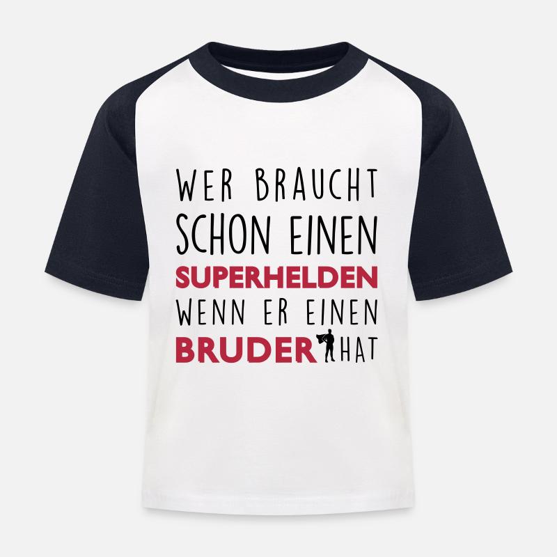 Mein Bruder - Superheld - Kinder Baseball T-Shirt - Weiß/Navy