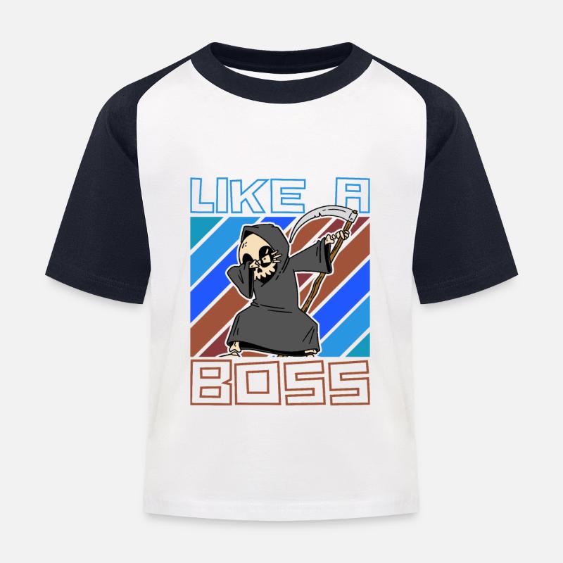 Like a Boss - Lustiger Dabbing Sensenmann Spruch - Kinder Baseball T-Shirt - Weiß/Navy