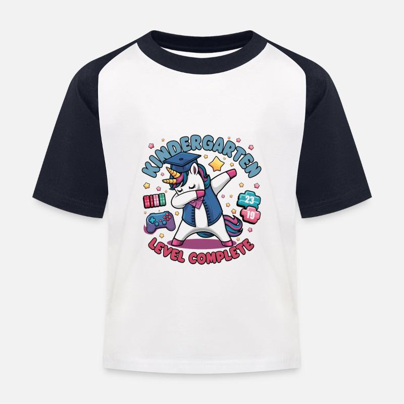 Kindergarten Level Complete - Einschulung - Kinder Baseball T-Shirt - Weiß/Navy