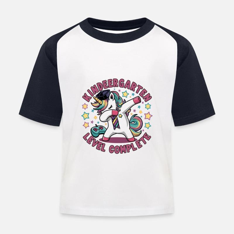 Kindergarten Level Complete - Einschulung - Kinder Baseball T-Shirt - Weiß/Navy
