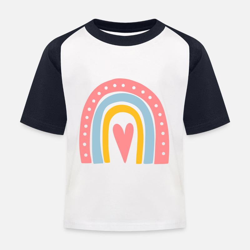 Regenbogen - Kinder Baseball T-Shirt - Weiß/Navy