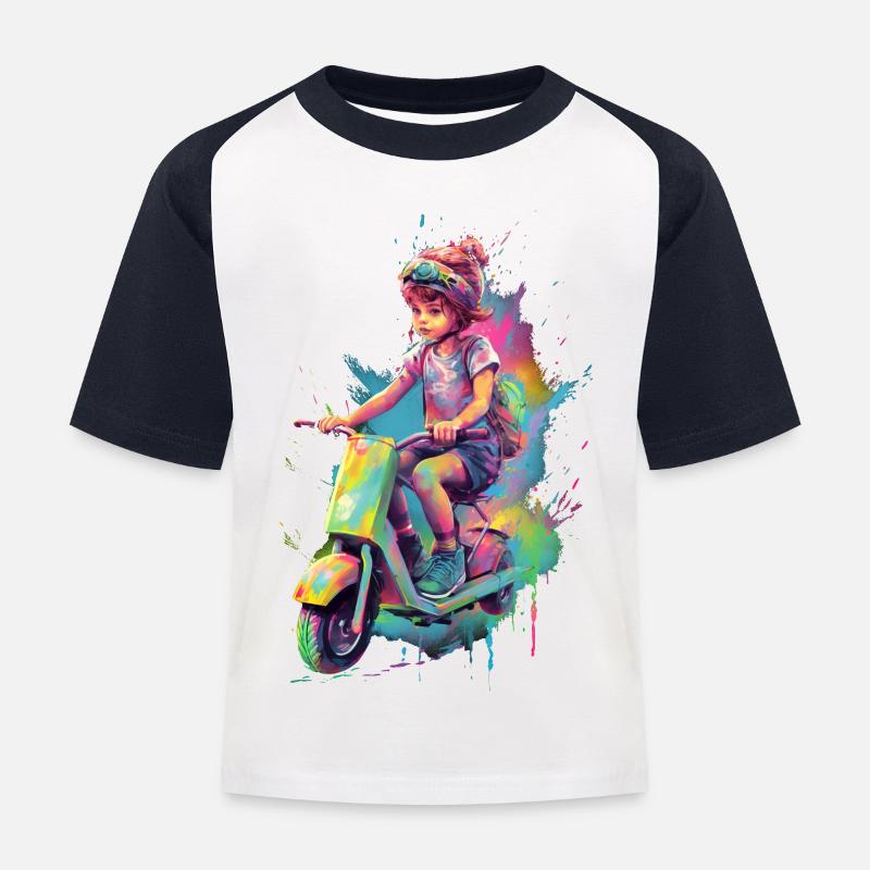 Junge mit Roller - Kinder Baseball T-Shirt - Weiß/Navy