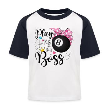 Spielen Wie ein Boss Pool - Kinder Baseball T-Shirt - Weiß/Navy - Vorne