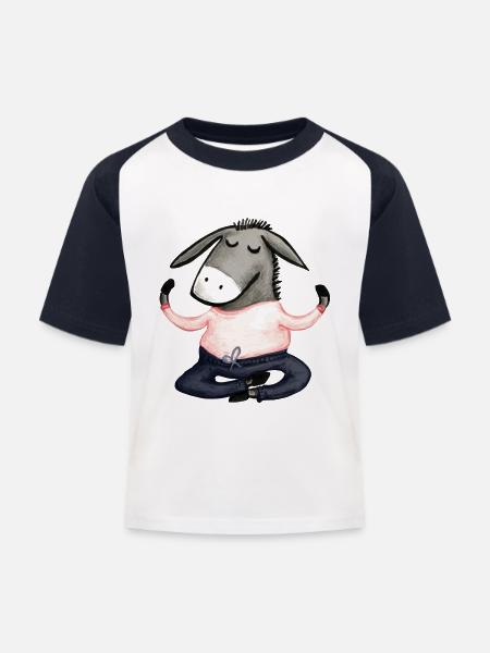 Yoga Esel altrosa - Kinder Baseball T-Shirt - Weiß/Navy
