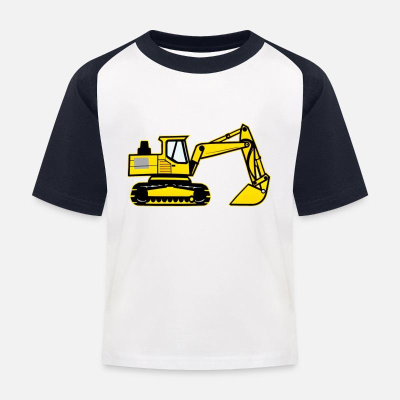 Kinder Bagger Gelber Schaufelbagger - Kinder Baseball T-Shirt - Weiß/Navy