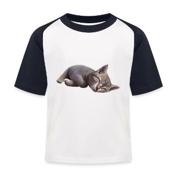 Sleeping cat - Kids' Baseball T-Shirt - white/navy - Front