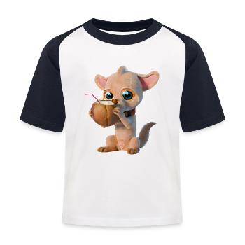 Niedlicher Hund trinkt aus Kokosnuss - Kinder Baseball T-Shirt - Weiß/Navy - Vorne