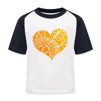 Orange heart with floral decorations - Kids' Baseball T-Shirt - white/navy - Front