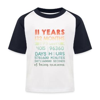 11th Birthday Shirt - 11 Years Of Being Awesome - Kids' Baseball T-Shirt - white/navy - Front