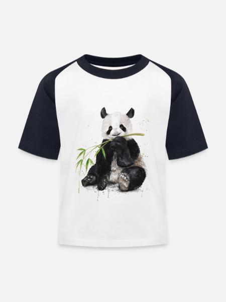 Panda - Kinder Baseball T-Shirt - Weiß/Navy
