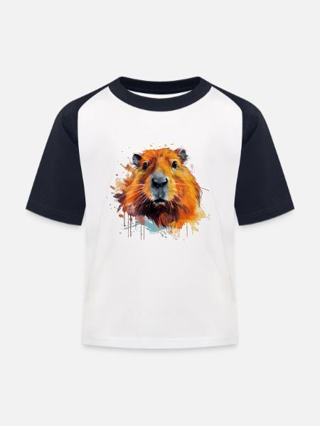 Capybara - Kinder Baseball T-Shirt - Weiß/Navy