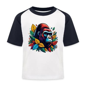 GORILLA AFFE TIER BUNT HERBST BLÄTTER ERNST WÜTEND - Kinder Baseball T-Shirt - Weiß/Navy - Vorne