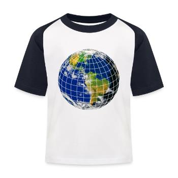 Weltkugel - Kinder Baseball T-Shirt - Weiß/Navy - Vorne