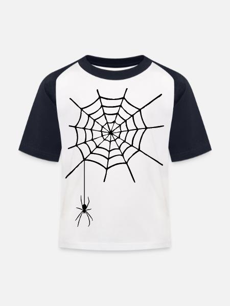 Spinnennetz mit Spinne - Kinder Baseball T-Shirt - Weiß/Navy