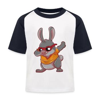 Cartoon Dabbing Osterhase Dab Hase Ostern Geschenk - Kinder Baseball T-Shirt - Weiß/Navy - Vorne