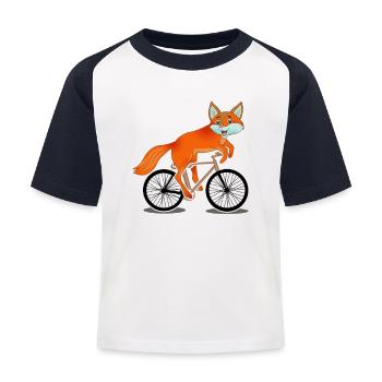 Fuchs auf Fahrrad Mädchen Kawaii Geschenk Tiere - Kinder Baseball T-Shirt - Weiß/Navy - Vorne