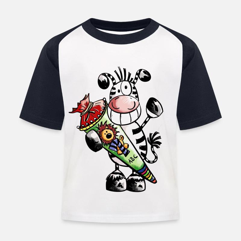 Das Schulkind Zebra - Kinder Baseball T-Shirt - Weiß/Navy
