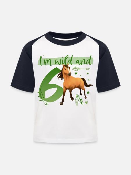 Spirit I'm Wild og 6 fødselsdags outfit gave - Baseball T-shirt til børn - hvid/marineblå