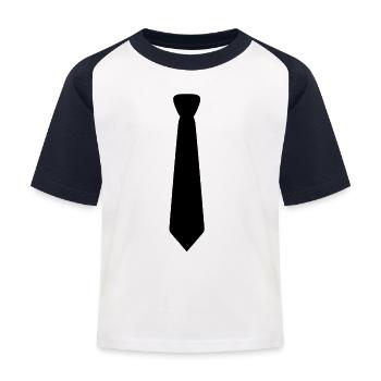 Krawatte - Hochzeit Party Baby Outfit Anzug Kinder - Kinder Baseball T-Shirt - Weiß/Navy - Vorne