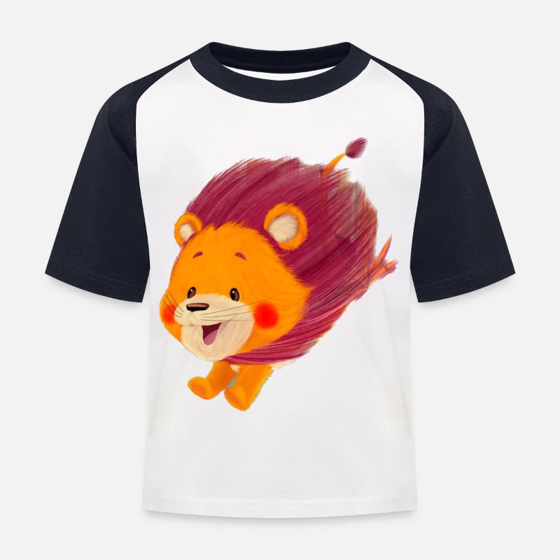 Lio Löwe springt - Kinder Baseball T-Shirt - Weiß/Navy