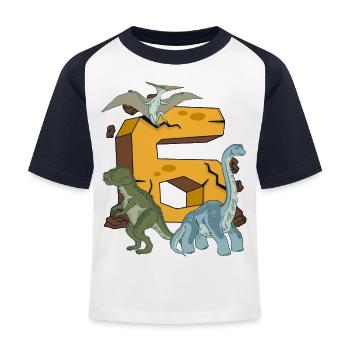 Dinosaurier Geburtstagsshirt 6 Jahre Junge Kinder - Kinder Baseball T-Shirt - Weiß/Navy - Vorne